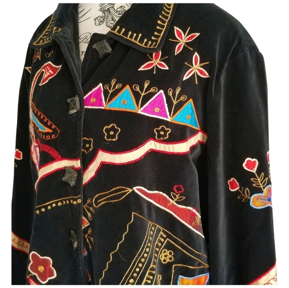 Folklore Stitch Velvet Jacket – XXL Colorful Lined - Picture 3 of 6